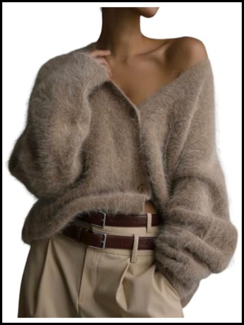 Oversized Fuzzy Cardigan Sweater for Women V-Neck Long Sleeve Button Down Soft